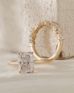 Anillo Radiante con Diamantes Cultivados en Laboratorio, Oro Amarillo Sólido de 10kt/14kt/18kt, Anillo de Compromiso, Regalo de Cumpleaños y Anillo de Boda para Mujer - Product Image 3