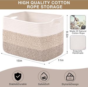 Paniers de rangement pour étagères, bacs en corde de coton tressée pour l'organisation de la chambre de bébé, organisateur de livres, jouets et serviettes - Product Image 3