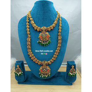 Certified Grade Ethnic Traditional Tempal Necklace <b>Jewellery</b> <b>Set</b> Gold Plated Matching Earrings Ring Bracelet Wedding Party - Product Image 2