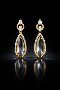 ELVORA GEMS Pendientes de Lujo para Mujer, Chapados en Oro de 18K, con Cuarzo Ahumado en Forma de Gota, Engaste de Bisel, para Boda, 4 g - Product Image 3