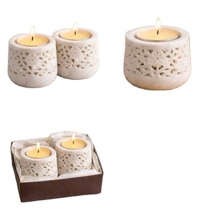Handmade White Marble <b>Oil</b> <b>Lamp</b> With Floral Inlay Decorative Christmas Table Decor Accent Piece - Product Image 2