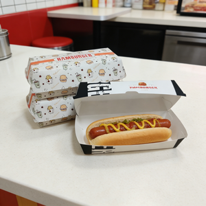 Caja de Papel Biodegradable y Ecológica para Hot Dogs, Hamburguesas y Pollo Frito, con Tapa y Bandeja, Diseño Personalizado - Product Image 5
