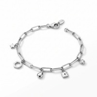 Bracelet à breloques en or rose 18 carats pour femme, pendentif cœur et lune en cristal, bijoux romantiques pour tous les jours