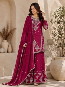 Ensemble Plazzo Brodé Violet pour Femme, Tenue Sharara avec Broderie de Paillettes Lourdes, Robe de Soirée et de Mariage - Product Image 4