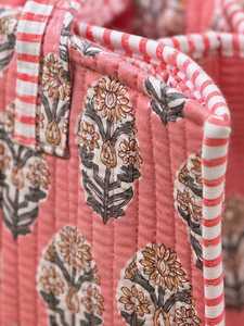 Sac fourre-tout matelassé en coton à rayures, style bohème, avec fermeture éclair, pour le shopping - Product Image 2