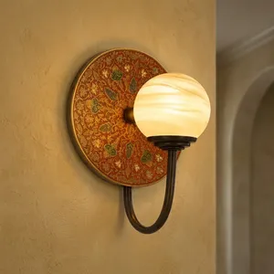 Traditional Brass Floral Pattern <b>Wall</b> <b>Sconce</b> Alabaster Globe <b>Wall</b> Decal for Hallway Home Decor-Baptism Bar Mitzvah Anniversary - Product Image 1