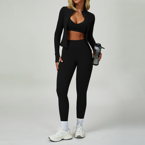 Ensemble de vêtements de yoga personnalisés, taille haute, vêtements de sport pour femmes, soutien-gorge contrasté et leggings, ensemble deux pièces pour le Pilates et la remise en forme - Product Image 2