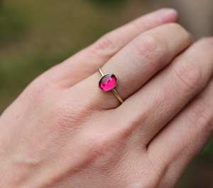 Anillo de Rubí, Piedra de Nacimiento de Julio, Anillo Apilable, Plata de Ley 925, Chapado en Oro de 14k, Joyería Minimalista para Mujer, Venta al por Mayor - Product Image 2