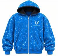 Sweat à capuche zippé violet perlé, veste streetwear décorée de perles, sweat à capuche à manches longues avec poches avant