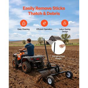 Rastrello Paesaggistico Trainabile da 48 Pollici con Altezza Regolabile, Denti in Acciaio Resistente per ATV, Tosaerba e Trattori, 24 Rastrelli per Prato - Product Image 6