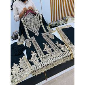 Conjuntos elegantes para mujer con bordado pesado y Dori-Sequence Work Beautiful Top-Bottom y Dupatta Set - Product Image 3