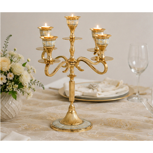 Candelabro de Metal Dorado de 5 Brazos con Incrustaciones de Madreperla, Portavelas para Decoración de Mesa de Boda, Venta al Por Mayor - Product Image 6
