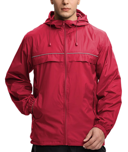 <b>Men's</b> Red Hooded Windproof <b>Jacket</b> Casual Outdoor Zipper Closure Polyester Shell Regular Fit Spring Wear - Product Image 1