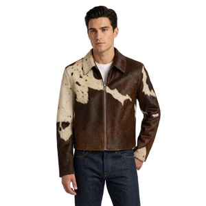 Blouson Bomber Vintage Homme en Cuir Véritable Coupe-Vent Col Montant Fermeture Éclair Coupe Slim Longueur Standard Automne - Product Image 3