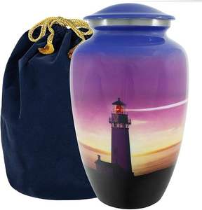 Urnas Metálicas con Diseño de Atardecer y Faro para Cenizas, Urnas Conmemorativas Costeras para el Hogar - Product Image 1