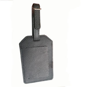 Luggage Tag High Quality Textured <b>Real</b> Leather Tag for Suitcase Womens <b>Mens</b> Soft <b>Black</b> Color Adjustable Buckle Strap - Product Image 2