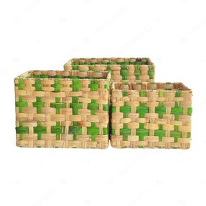COUNTER SORT Vintage Geometric Hyacinth Rectangle Laundry <b>Basket</b> Cut-out Handles Eco-Friendly Multifunction Clothes Organizer - Product Image 6