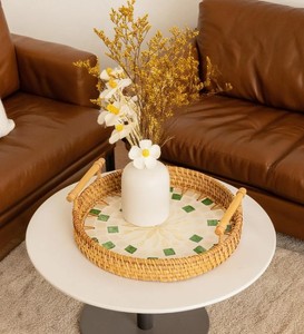 Plateau de service en rotin écologique, tissé à la main, naturel, élégant, de qualité supérieure, pour la maison, la cuisine, le service et le rangement - Product Image 1