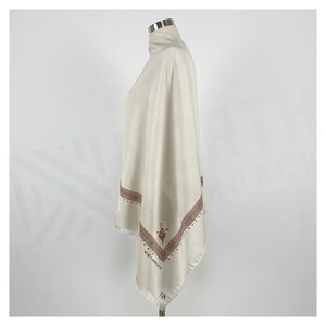 Women's <b>Cream</b> Silk <b>Shawl</b> Embroidered Ethnic Pattern Long Elegant Multi-Functional All Seasons Wear - Product Image 3