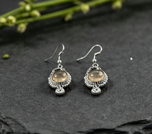 Art Palace Women's 925 <b>Silver</b> <b>Drop</b> <b>Earrings</b> With Natural Stone Bezel Setting Vintage Water <b>Drop</b> Design Everyday Wear - Product Image 1