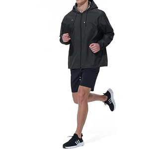 Lightweight <b>Zip</b> <b>Up</b> <b>Jacket</b> With Hood Elastic Cuffs On Sleeves Two Side Pockets Windbreaker <b>Jacket</b> Men - Product Image 2