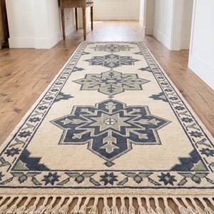 Tapis de couloir géométrique moderne sud-ouest, tissé à la main, avec franges, envers en latex antidérapant, pour salon et hôtel - Product Image 1