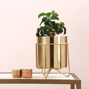 Hot-selling Golden Metal Planter with <b>Stand</b> 11 inches Tall Metal <b>Pots</b> With <b>Stand</b> - Product Image 1
