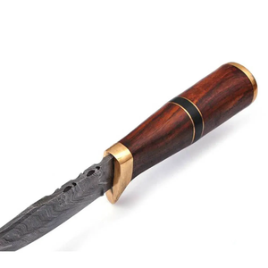 Couteau de chasse artisanal en acier Damas, à lame fixe, avec manche en bois et accents en laiton, outil de survie en plein air - Product Image 3