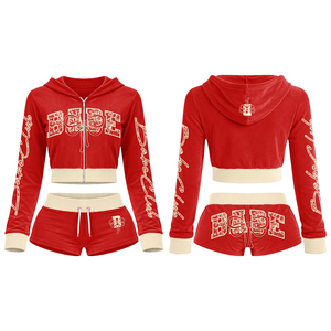 Conjunto de Shorts para Mujer, Poliéster y Spandex Premium de 220 g/m², Diseño de Dos Tonos, Top Corto con Cierre, Shorts de Cintura Alta, Logotipo Personalizado - Product Image 5