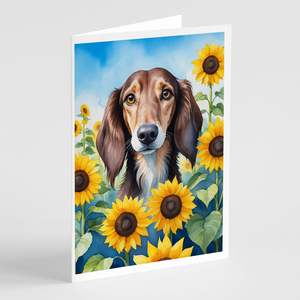 Whimsical Saluki in Sunflowers A7 Tarjetas de felicitación Paquete de 8 tarjetas de notas en blanco con sobres Tamaño 5x7 - Product Image 1