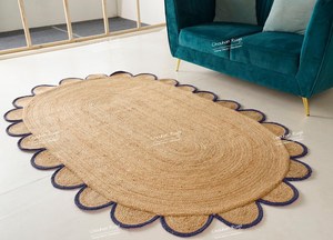 Alfombra de Yute Trenzado Indio Moderna a Rayas de Pelo Alto Ovalada de 24 Pulgadas Hecha a Mano Reversible Lavable Apta para Mascotas Antideslizante para el Hogar - Product Image 4