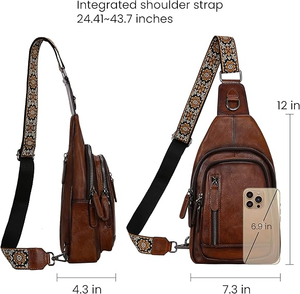 Classic Brown Leather <b>Sling</b> Chest Bag for Women Vintage Style Crossbody Bag with Multi Pockets Reversible Carry Strap - Product Image 5