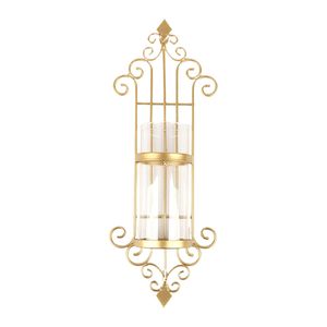 Juego de 2 Portavelas de Pared de Metal Dorado, Faroles Decorativos de Pared con Cilindros de Vidrio Transparente, Decoración de Pared - Product Image 2