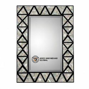Espejo de Pared Cuadrado de Lujo con Incrustaciones de Madreperla, Espejo Decorativo Hecho a Mano con Incrustaciones de Conchas y Marco Geométrico Negro - Product Image 1
