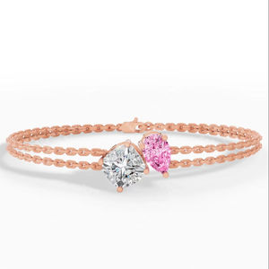 Pulsera Delicada de Doble Hilera Poetic Toi Et Moi con Cojín Bicolor y Diamante Rosa Tallado en Pera Cultivado en Laboratorio, Joyería Fina de Oro de 14K - Product Image 1