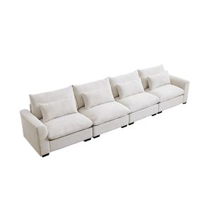 Sofás de asiento profundo de pana Beige de 4 plazas para sala de estar, sofás cómodos modernos con 4 almohadas de cintura - Product Image 5
