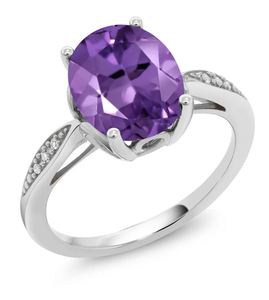 แหวนเงินแท้ชุบทองคำขาว 14K ประดับพลอยอเมทิสต์ทรงรี สำหรับงานหมั้น งานแต่งงาน และงานฉลองครบรอบ - Product Image 3