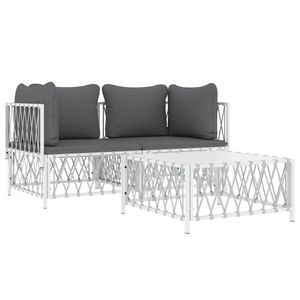 <b>White</b> Steel 3-Piece Patio Lounge Set with <b>Cushions</b> for Garden Relaxation - Product Image 3
