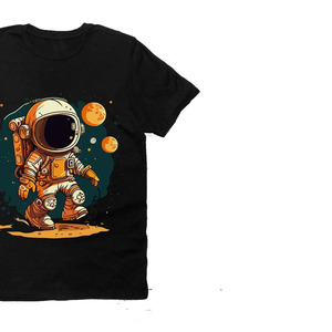 Camiseta de Hombre con Diseño de Astronauta de Dibujos Animados, Manga Corta, Cuello Redondo, Corte Regular, 100% Algodón Jersey, Estilo Casual - Product Image 3