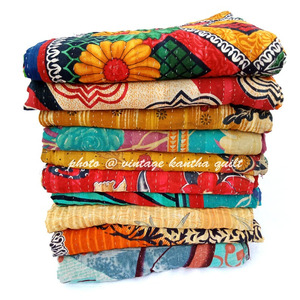 Wholesale Lot of Indian Tribal Handmade Kantha <b>Quilts</b>, Cotton Kantha <b>Quilts</b> 85x55'' Reversible <b>Bedspread</b> Home Bedcover Christmas - Product Image 2