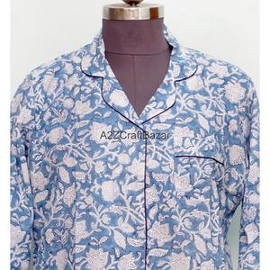 เสื้อเชิ้ตทรงตรงแขนกระดิ่งผ้าพิมพ์ลายบล็อกดีไซน์เนอร์ทำมือสวยงาม ระบายอากาศได้ดี ติดกระดุม สวมใส่สบาย สไตล์โบฮีเมียน ความยาวปานกลาง - Product Image 3