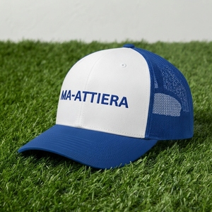 Casquette de baseball pour homme, blanche et bleue, style trucker, avec logo brodé personnalisé, dos en mesh, fermeture snapback, réglable - Product Image 6