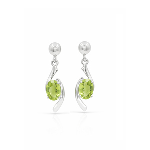 Pendientes Colgantes de Plata de Ley 925 con Peridoto Ovalado, Bañados en Oro, Diseño Artístico Curvo, con Piedras Preciosas - Product Image 4