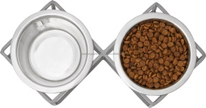 ชามอาหารสุนัขและแมวแบบอัตโนมัติสองชั้นทรงสี่เหลี่ยมพร้อมขาตั้งโลหะสีเทา - Product Image 2