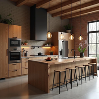 Meubles de cuisine en bois massif de luxe au design moderne Aige avec couleur claire pour hôtel, appartement, villa