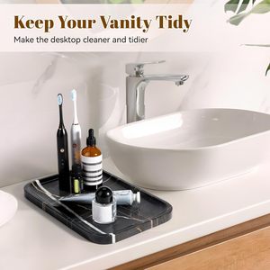 Marble <b>Tray</b>, 12"x8" Natural Marble Vanity <b>Tray</b> for Countertop Bathroom Kitchen Dresser Marble Catchall <b>Trays</b> for <b>Perfume</b> Jewelry - Product Image 3