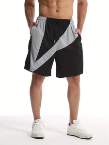 Shorts de bain pour hommes à motif géométrique, taille mi-haute, cordon de serrage, séchage rapide, style sportif, noir, gris, blanc - Product Image 4