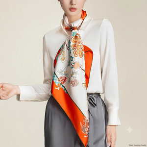 Écharpe en Soie de Qualité Supérieure, Carrée, à Motifs Floraux, Impression par Sublimation, Finition Satinée de Luxe, Accessoire de Mode Féminin, Logo Personnalisé - Product Image 2