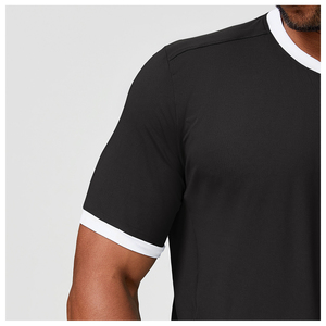 Mens Athletic Performance <b>Ringer</b> <b>T</b> <b>Shirt</b> Moisture Wicking Gym Training Tee Lightweight Sports Fitness Top Black - Product Image 4
