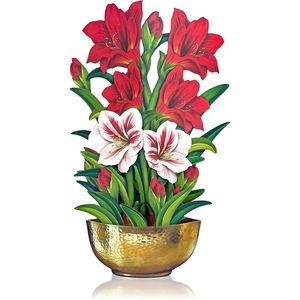 Amaryllis Scarlatto, Biglietti d'Auguri 3D Pop-up a Grandezza Naturale da 16 Pollici, Bouquet di Fiori Eterni per Natale e Festività - Product Image 1